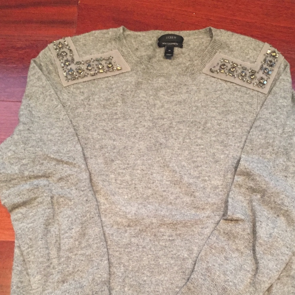 J.Crew Jeweled Shoulder Sweater with Cashmere